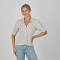 Grace Button-Up Elbow-Length Tee in Oyster