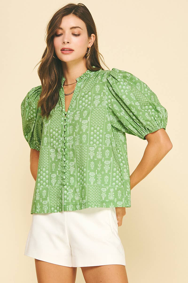 FLORAL BUTTON DOWN BLOUSE TOP - 6138TC