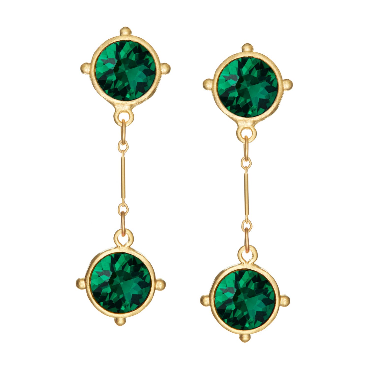 Double Emerald Round Crystal Drop Earrings