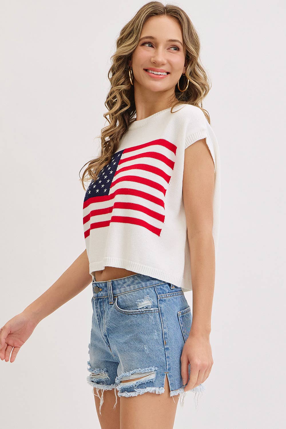 PATRIOTIC AMERICAN FLAG KNIT  STAR AND STRIPES TOP