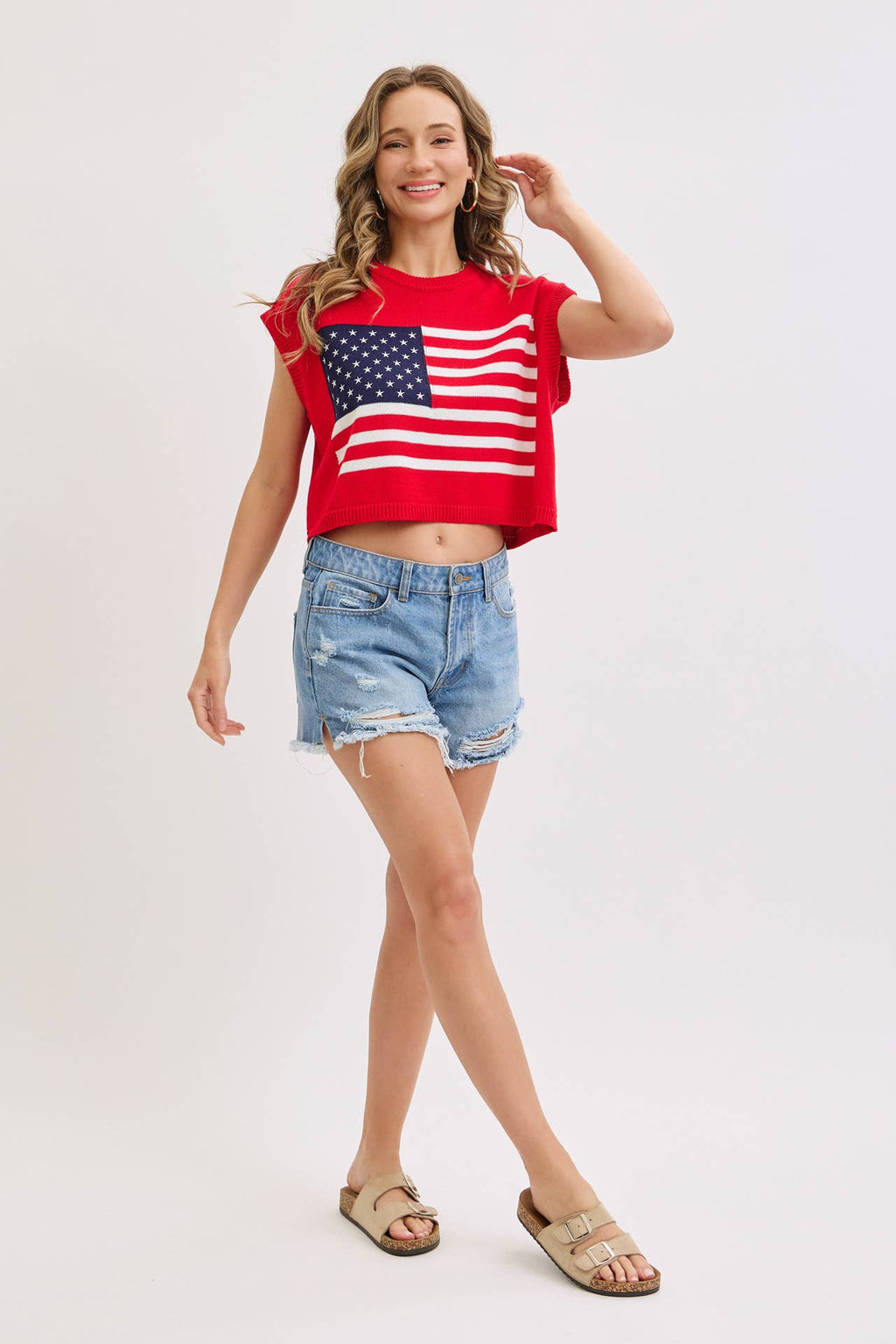 PATRIOTIC AMERICAN FLAG KNIT  STAR AND STRIPES TOP