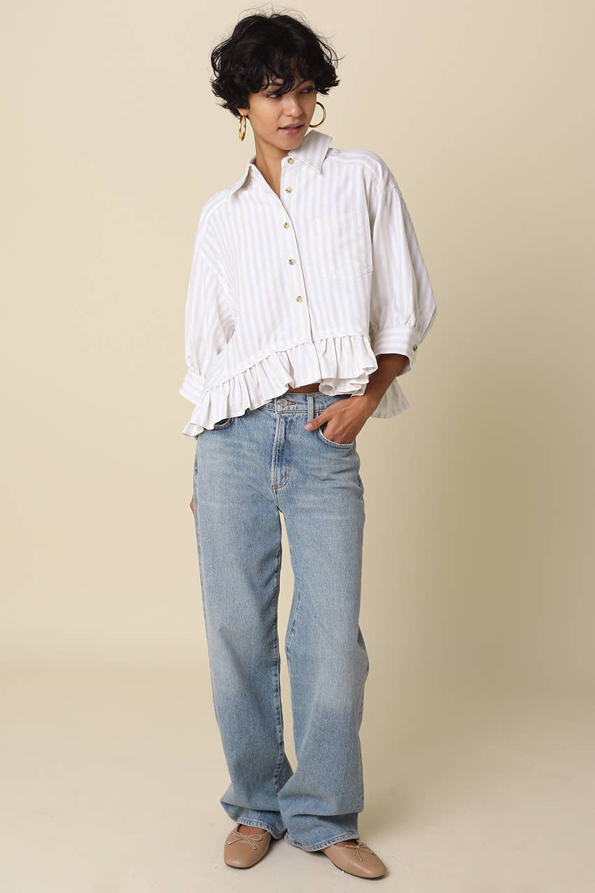 Mattie Striped Ruffle Hem Top