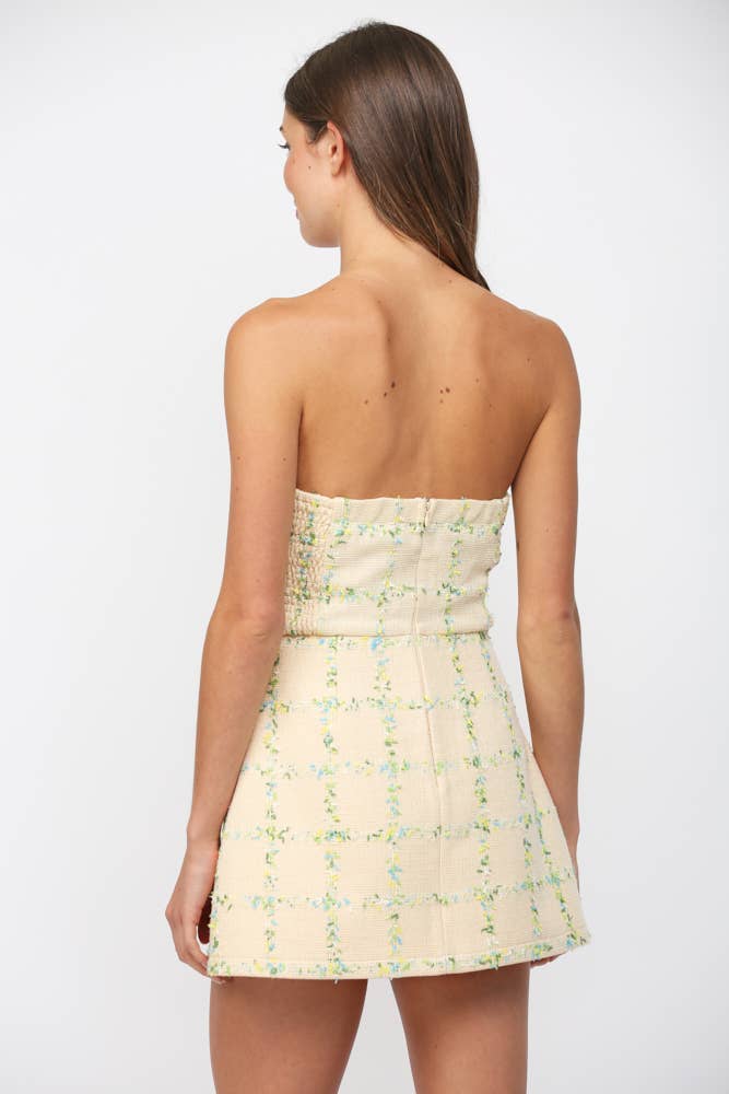 STRAPLESS TWEED DRESS WITH FRONT FAUX POCKETS  FD31394