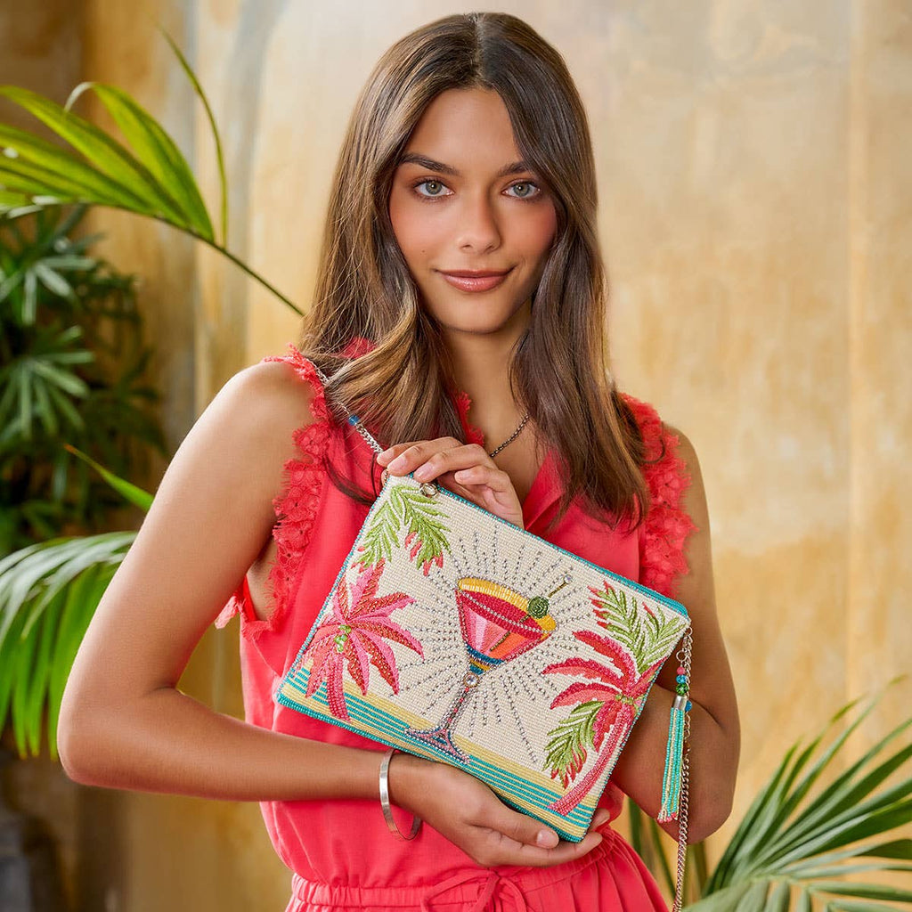 Palm Paradise Beaded Cocktail Crossbody Handbag