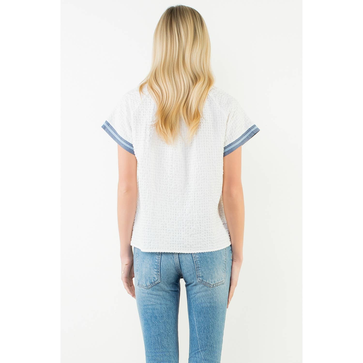 Short Sleeve Textured V-Neck Top