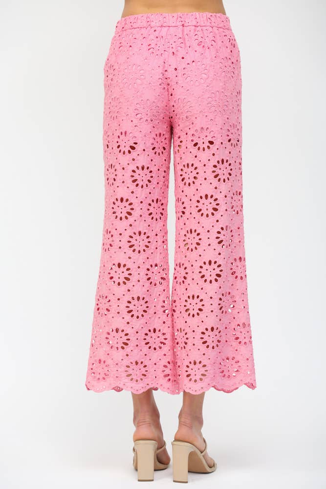 FLORAL EYELET LACE WIDE LEG CROPPED PANTS FP62036