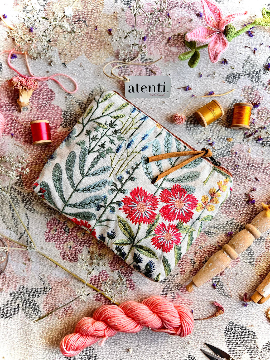 Wildflower Accessories Pouch - Atenti USA Made Embroidery Floral