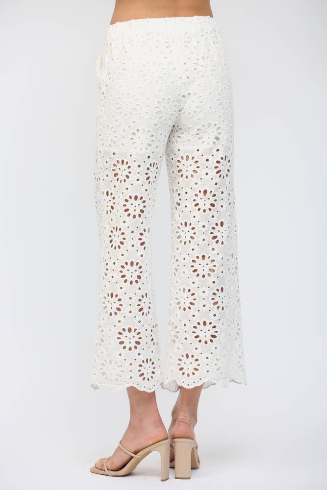 FLORAL EYELET LACE WIDE LEG CROPPED PANTS FP62036