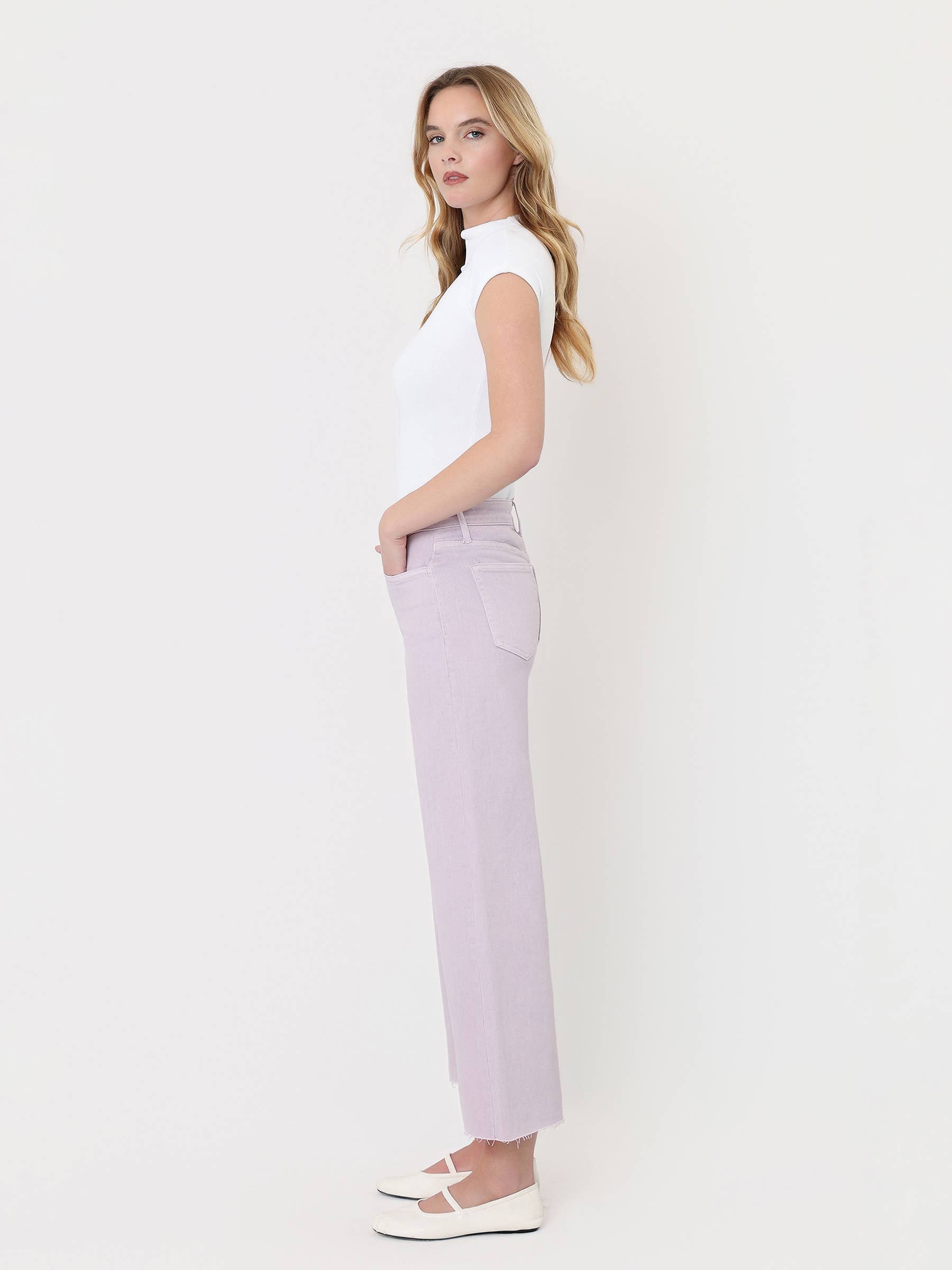 HIGH RISE LAVENDER COLOR CROP WIDE LEG JEANS T5894LVD