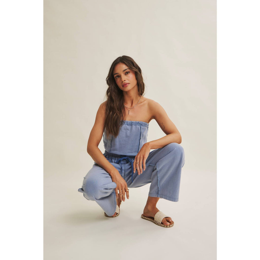 BEACH TOWN WEEKEND MINERAL-WASHED STRAPLESS JUMPSUIT
