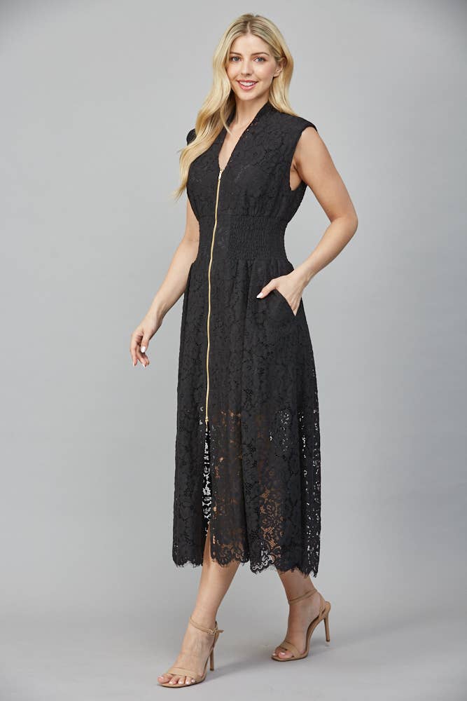 FRONT ZIP CLOSURE SLVL LACE DRESS FD34114