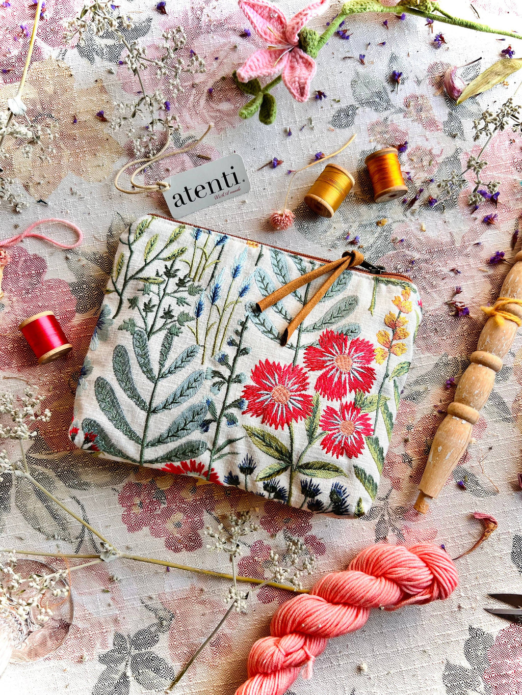 Wildflower Accessories Pouch - Atenti USA Made Embroidery Floral