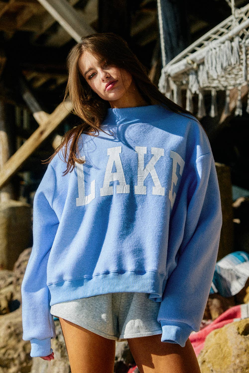 IT2594-2BEACH | Reversible Mock-neck Crop Sweatshirt