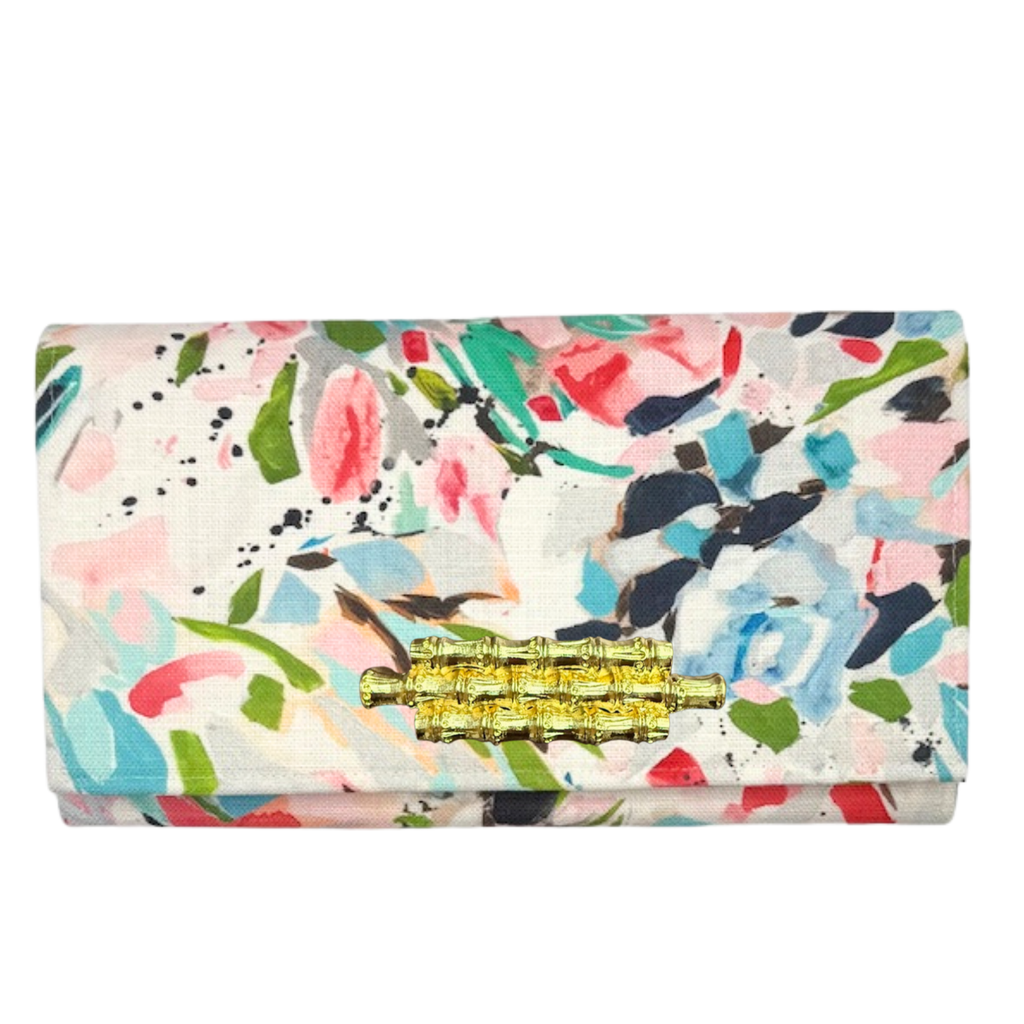 Painterly Linen Paulette Clutch w/ Pink Linen Lining