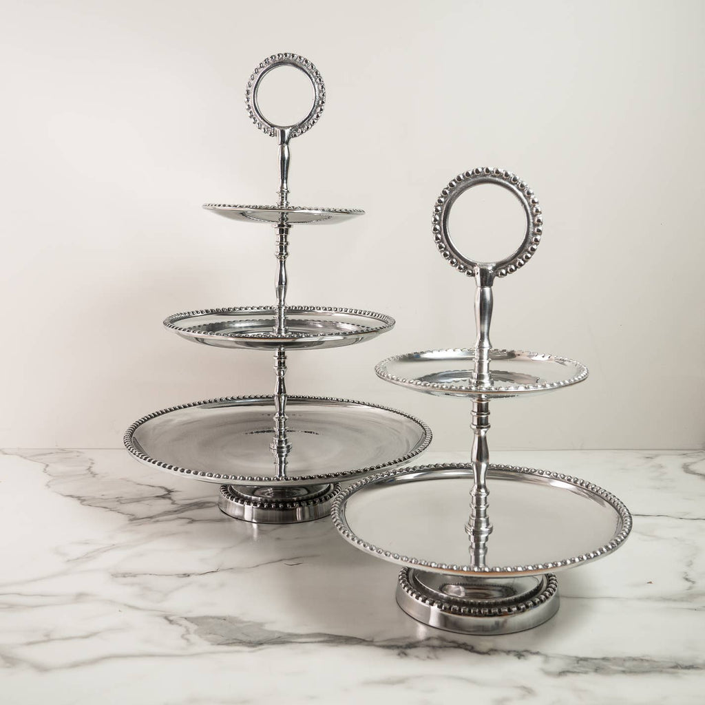 Elegant 3-Tier Beaded Cake Stand with Handle