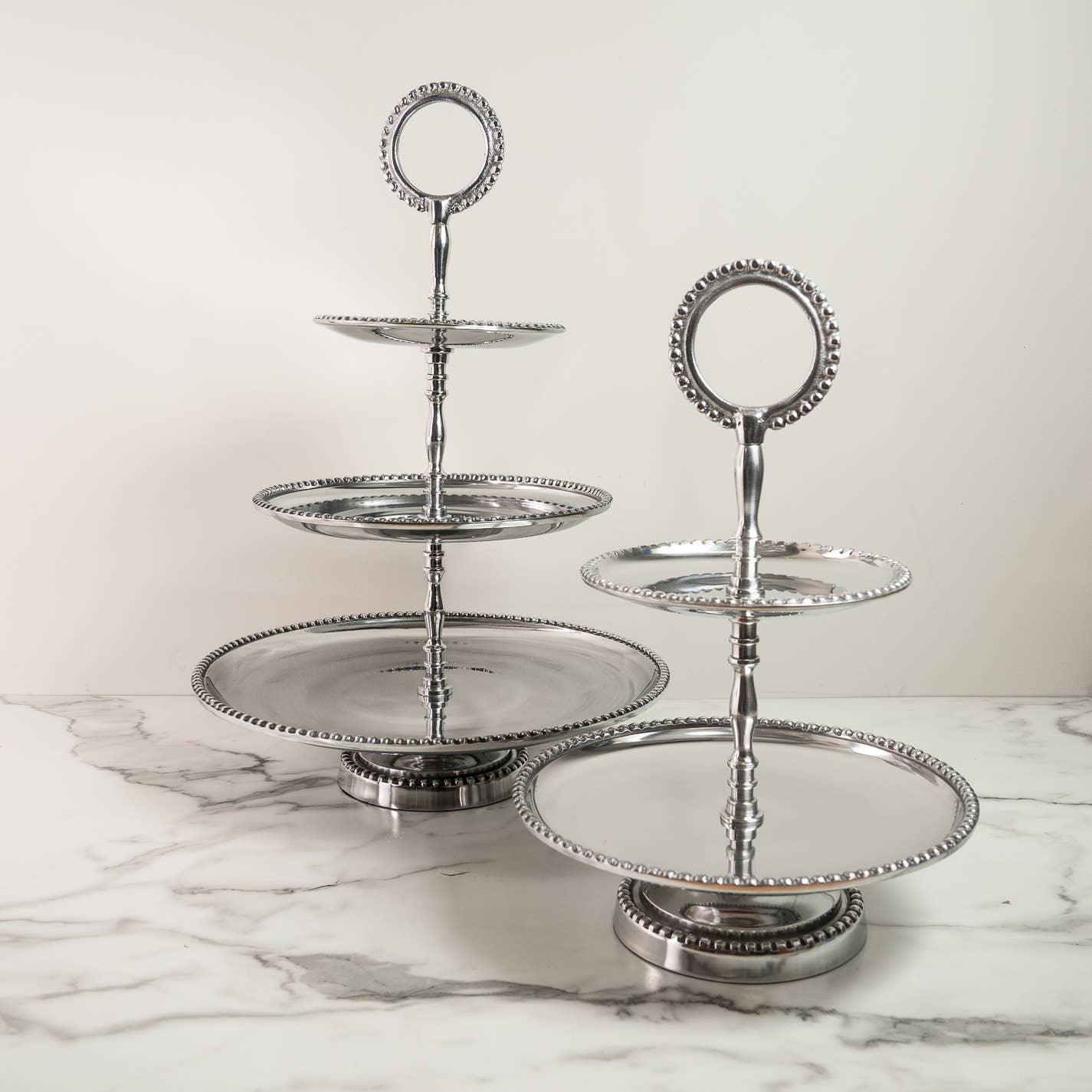 Elegant 3-Tier Beaded Cake Stand with Handle