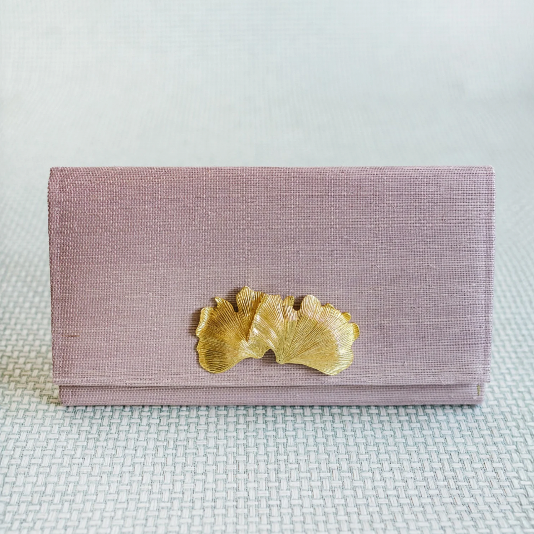 Lavender Grass Cloth Clutch with Gold Hardware