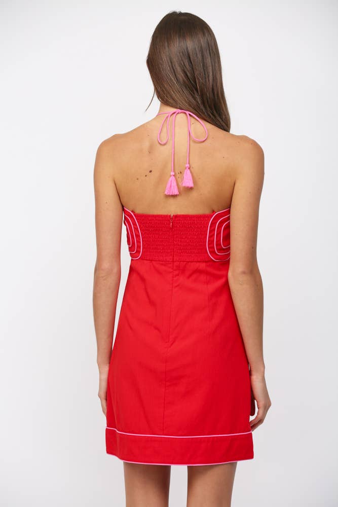 HALTER NECK MINI DRESS WITH COLOR PIPING DETAIL FD30585