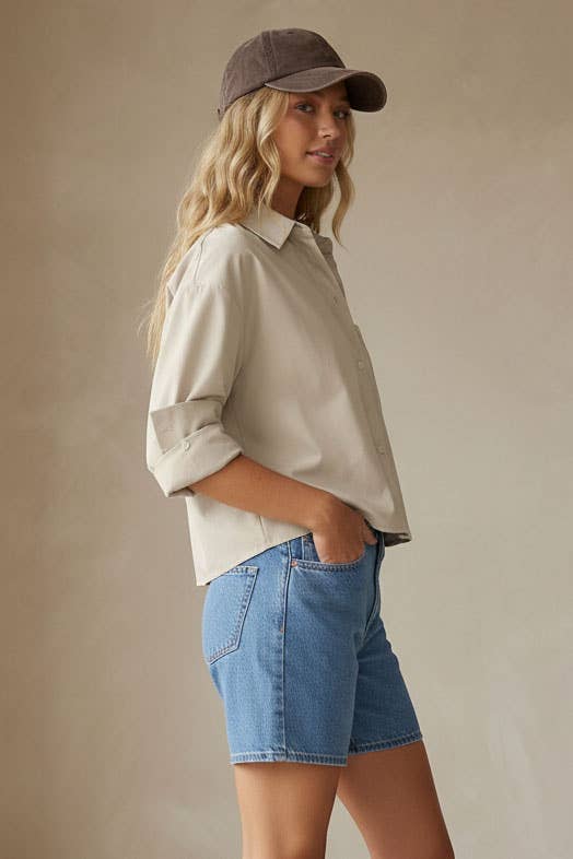 Rolled Sleeve Button Up Blouse