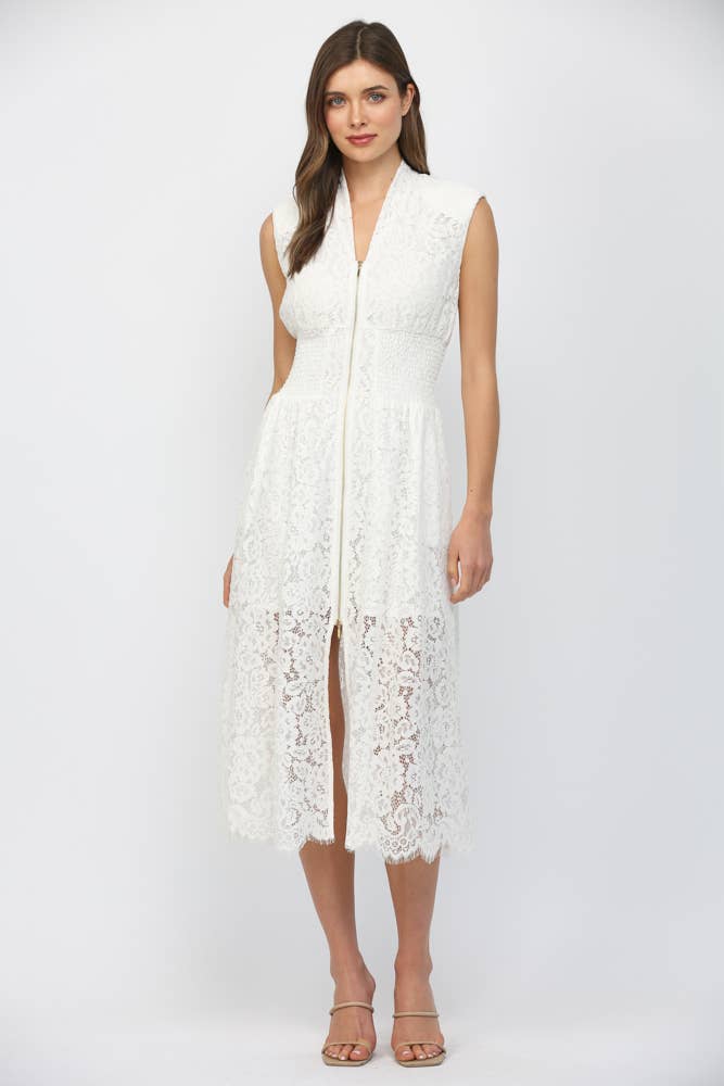 FRONT ZIP CLOSURE SLVL LACE DRESS FD34114