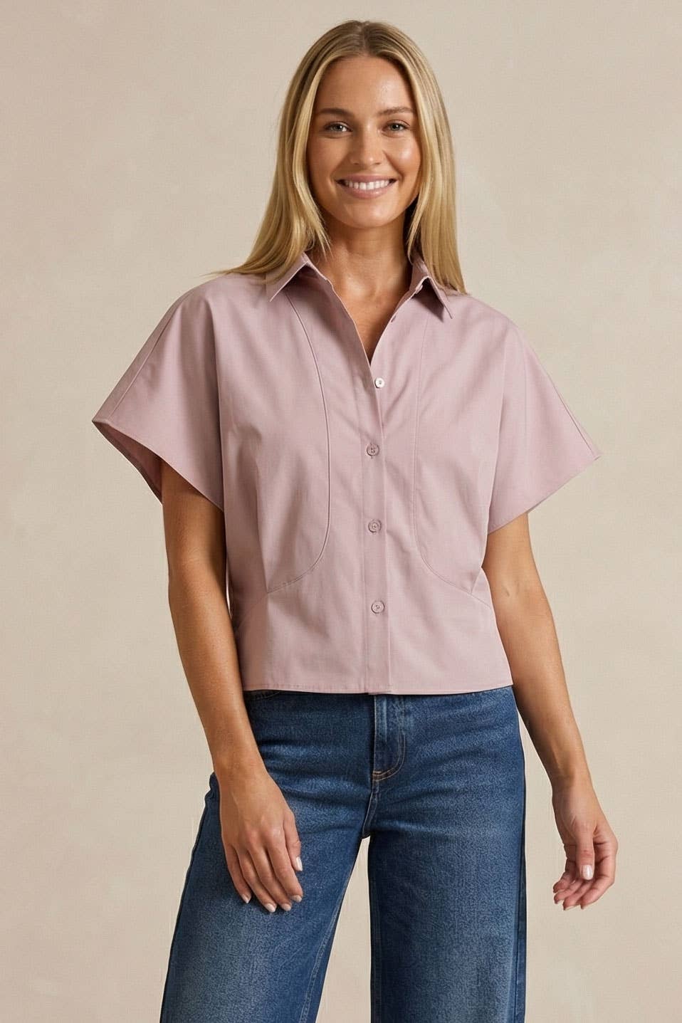 Tailored Taffeta Short Sleeve Blouse