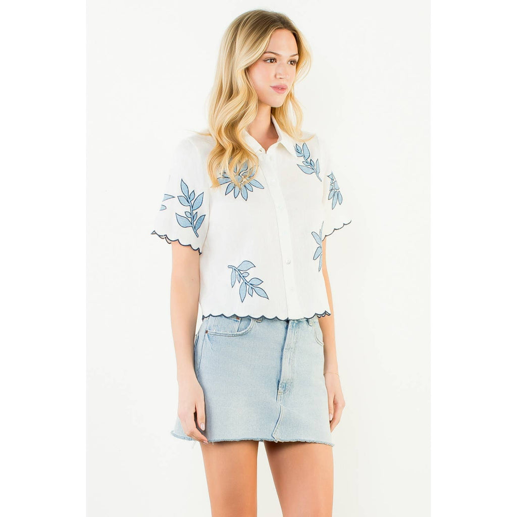 Short Sleeve Floral Embroidery Top
