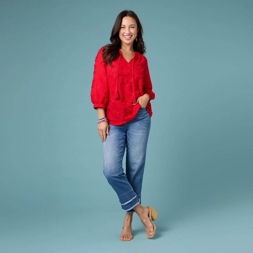 Hattie V-Neck Top with Embroidered Star