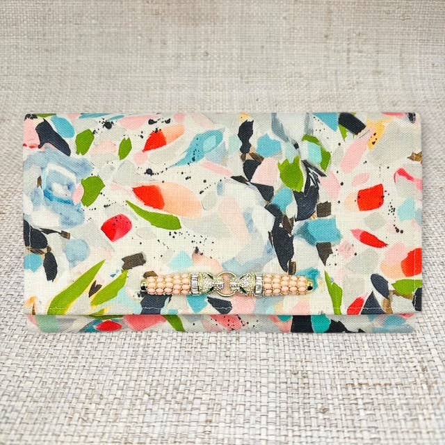Painterly Linen Paulette Clutch w/ Pink Linen Lining