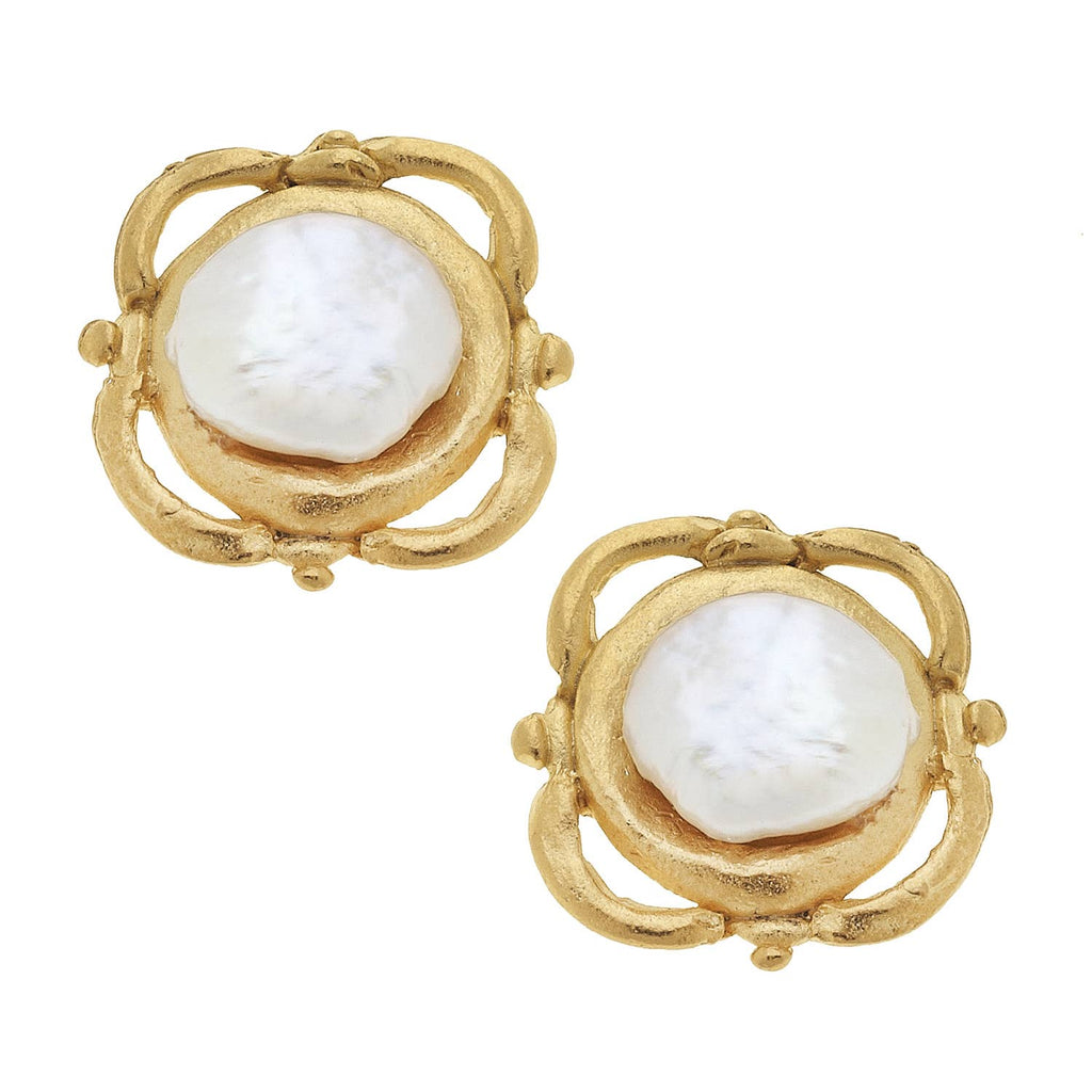 Gold Pearl Scroll Studs