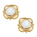 Gold Pearl Scroll Studs