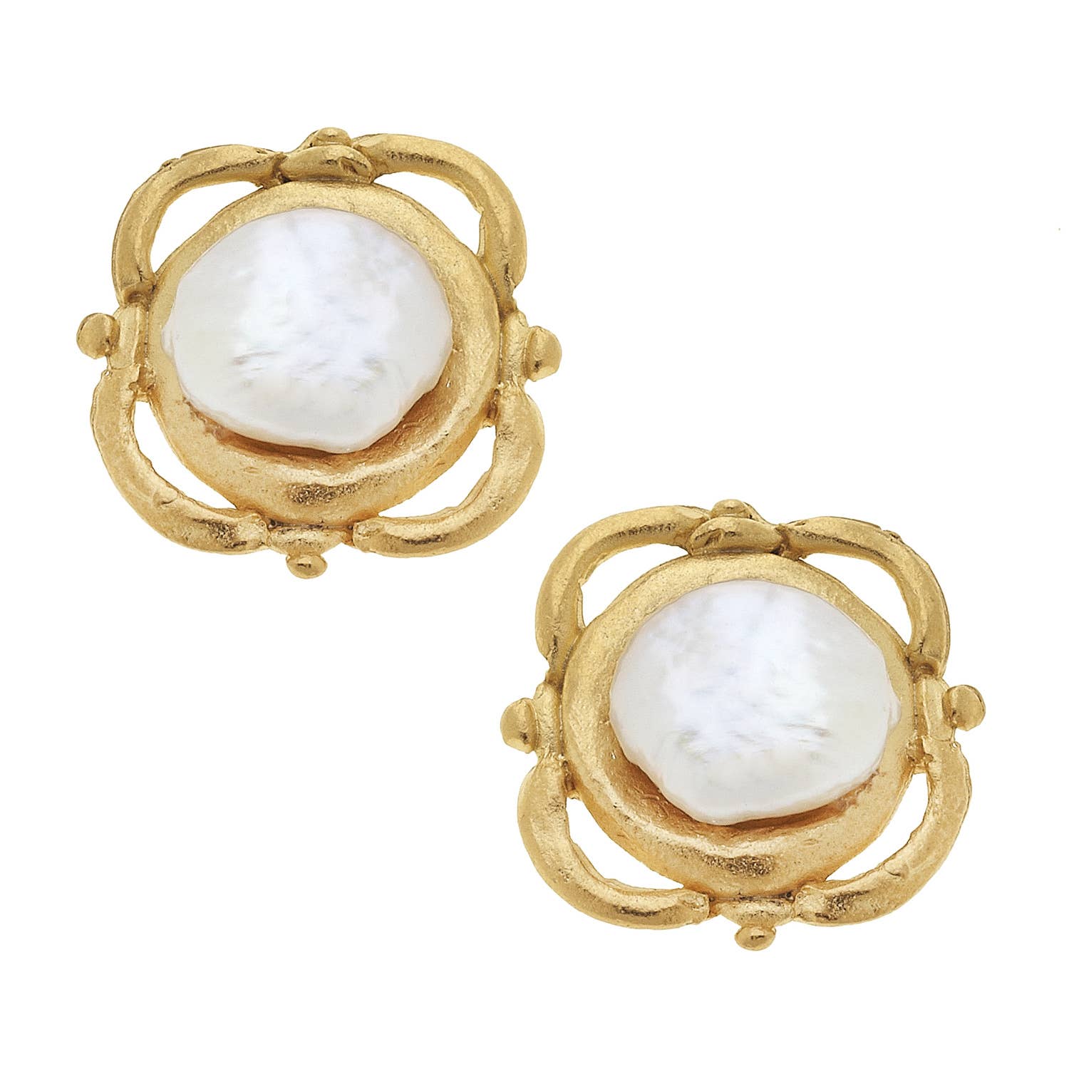 Gold Pearl Scroll Studs