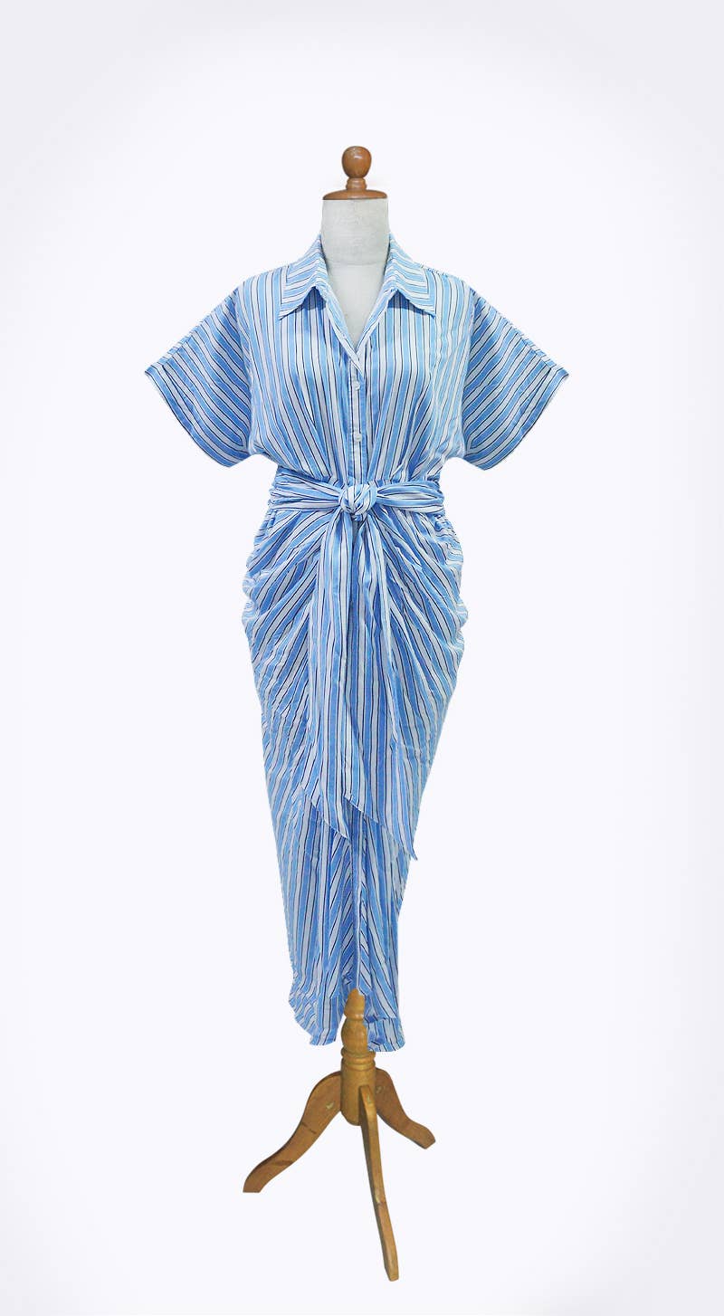 Short-Sleeve Cinch Waist Tabitha Midi Button-Up