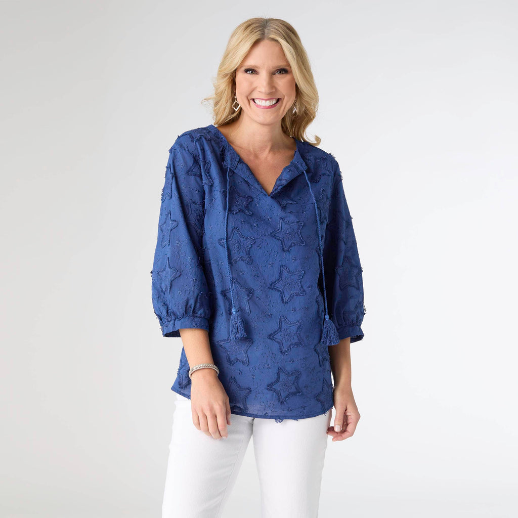 Hattie V-Neck Top with Embroidered Star