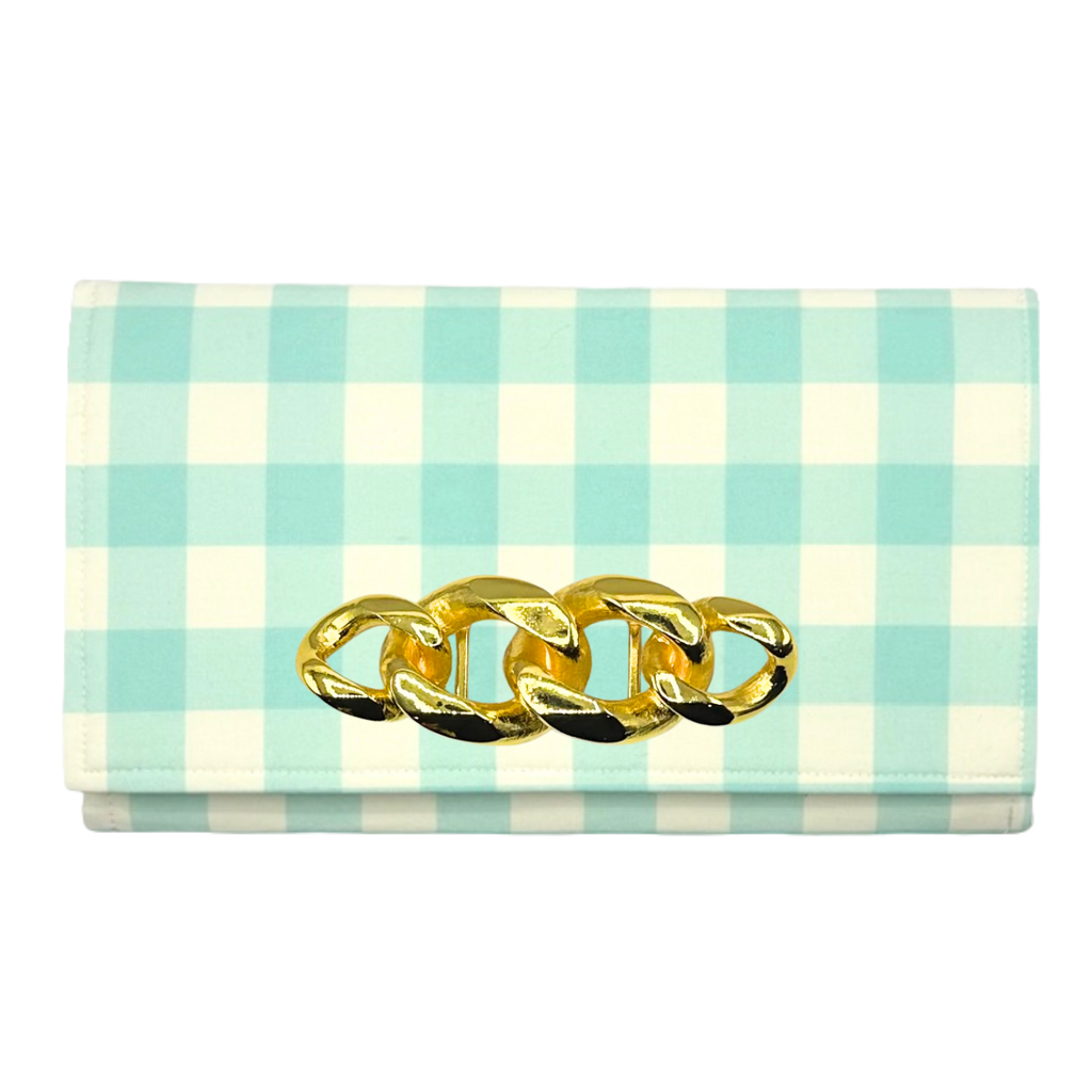 Blue and White Buffalo Check Clutch