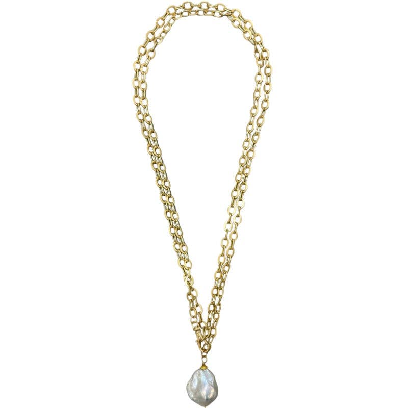 149-01-G | AMALFI NECKLACE W/BAROQUE STONE PEARL IN GOLD 44"