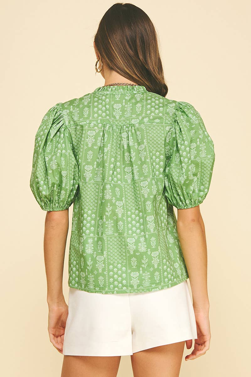 FLORAL BUTTON DOWN BLOUSE TOP - 6138TC