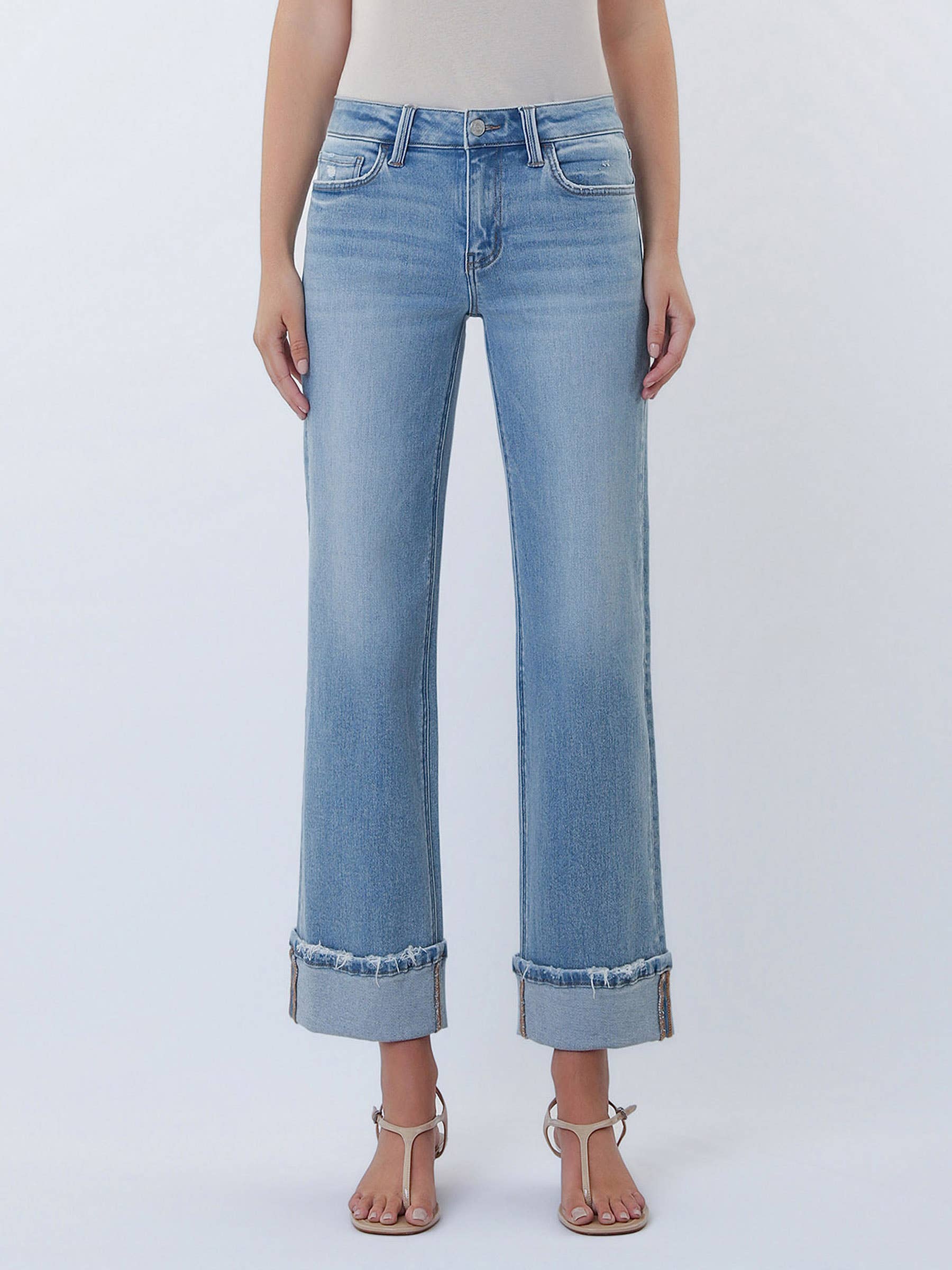 MID RISE MEDIUM LIGHT CUFFED SLIM WIDE JEANS LV2181