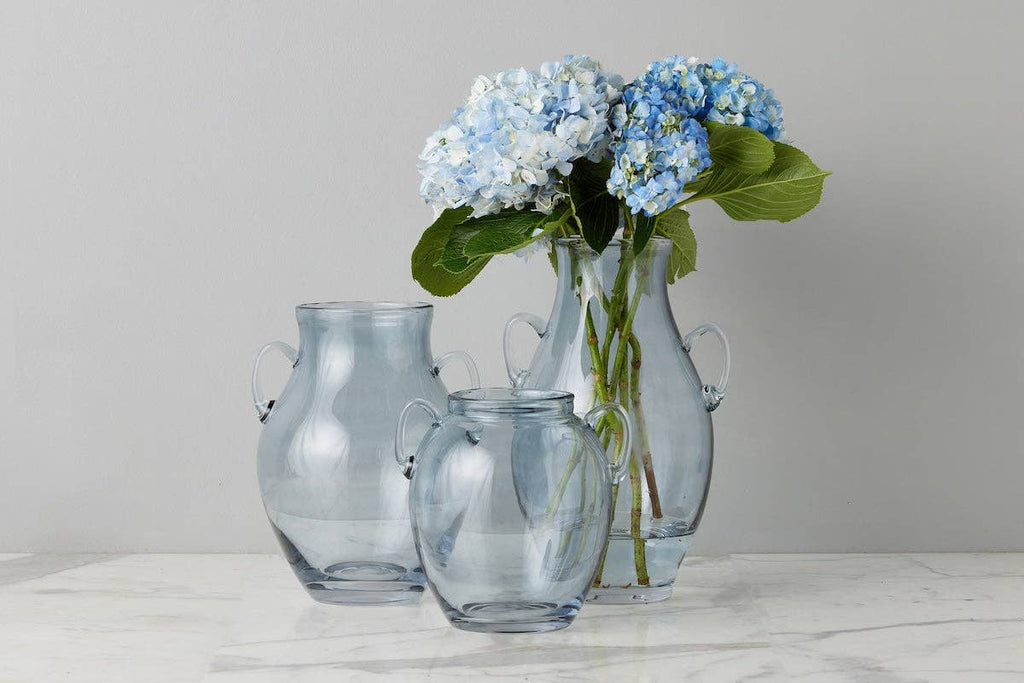 Glass Amphora Flower Vase, Large, Denim Blue