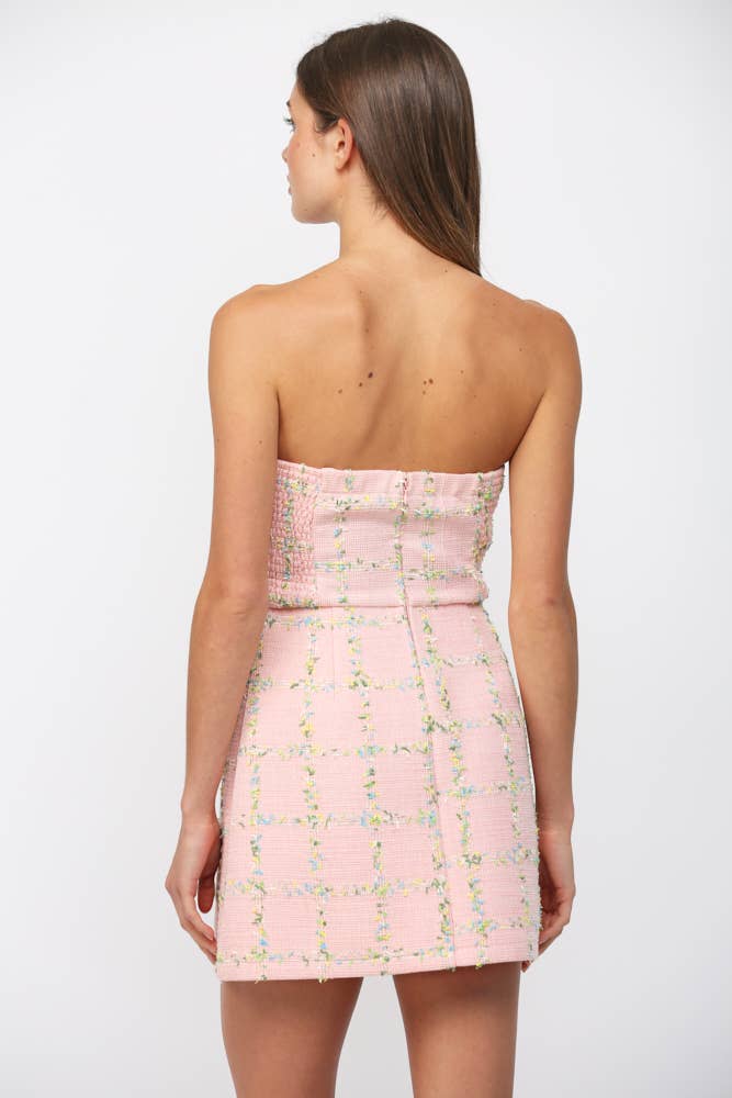 STRAPLESS TWEED DRESS WITH FRONT FAUX POCKETS  FD31394