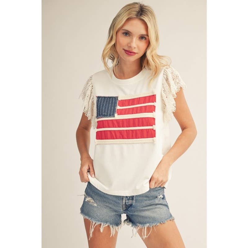 NEW American Flag Patched Top