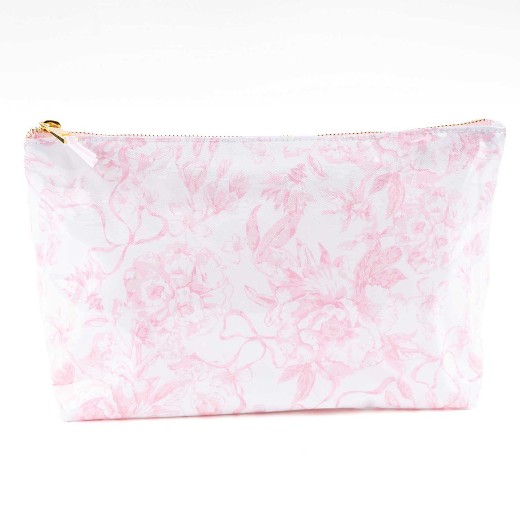 Pink Bow Toile Clear Coated Travel Cosmetic Case