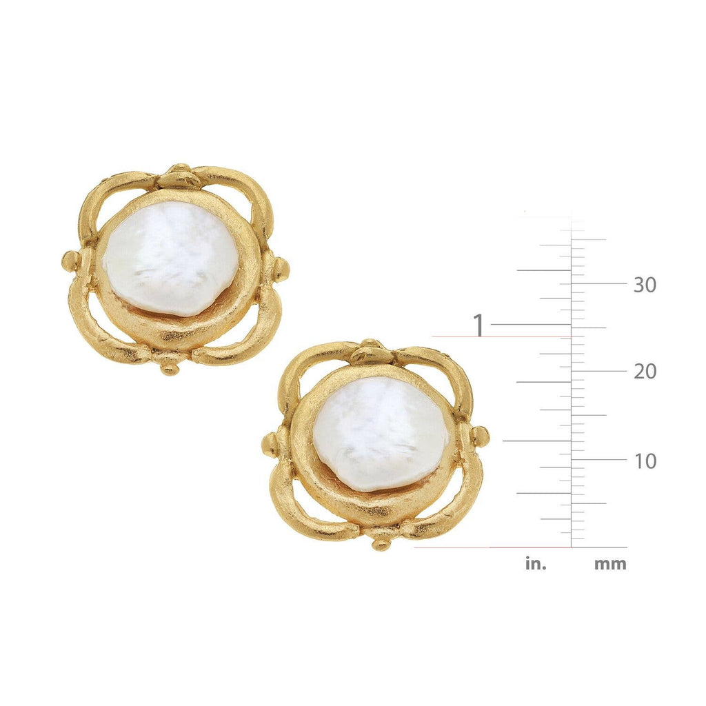 Gold Pearl Scroll Studs