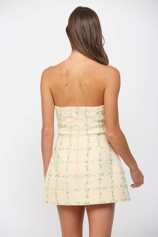 STRAPLESS TWEED DRESS WITH FRONT FAUX POCKETS  FD31394