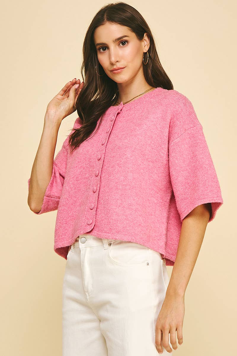 BUTTON DOWN SHORT SLEEVE SWEATER - 6752W