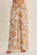 EURO SUMMER ISLAND FOLIAGE AIRY WIDE-LEG PANTS IN WARM LATTE