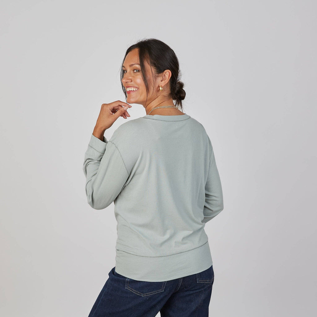 Studio Tee in Sea Glass Blue and White - Long Sleeve