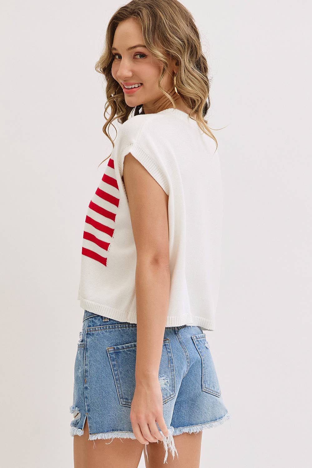 PATRIOTIC AMERICAN FLAG KNIT  STAR AND STRIPES TOP