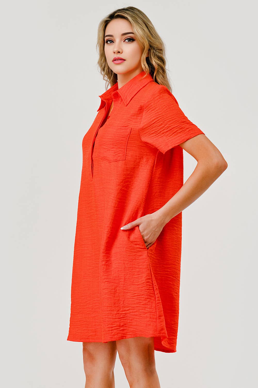 Ellie Casual Collared Game Day Shift Dress Orange MBD-9750