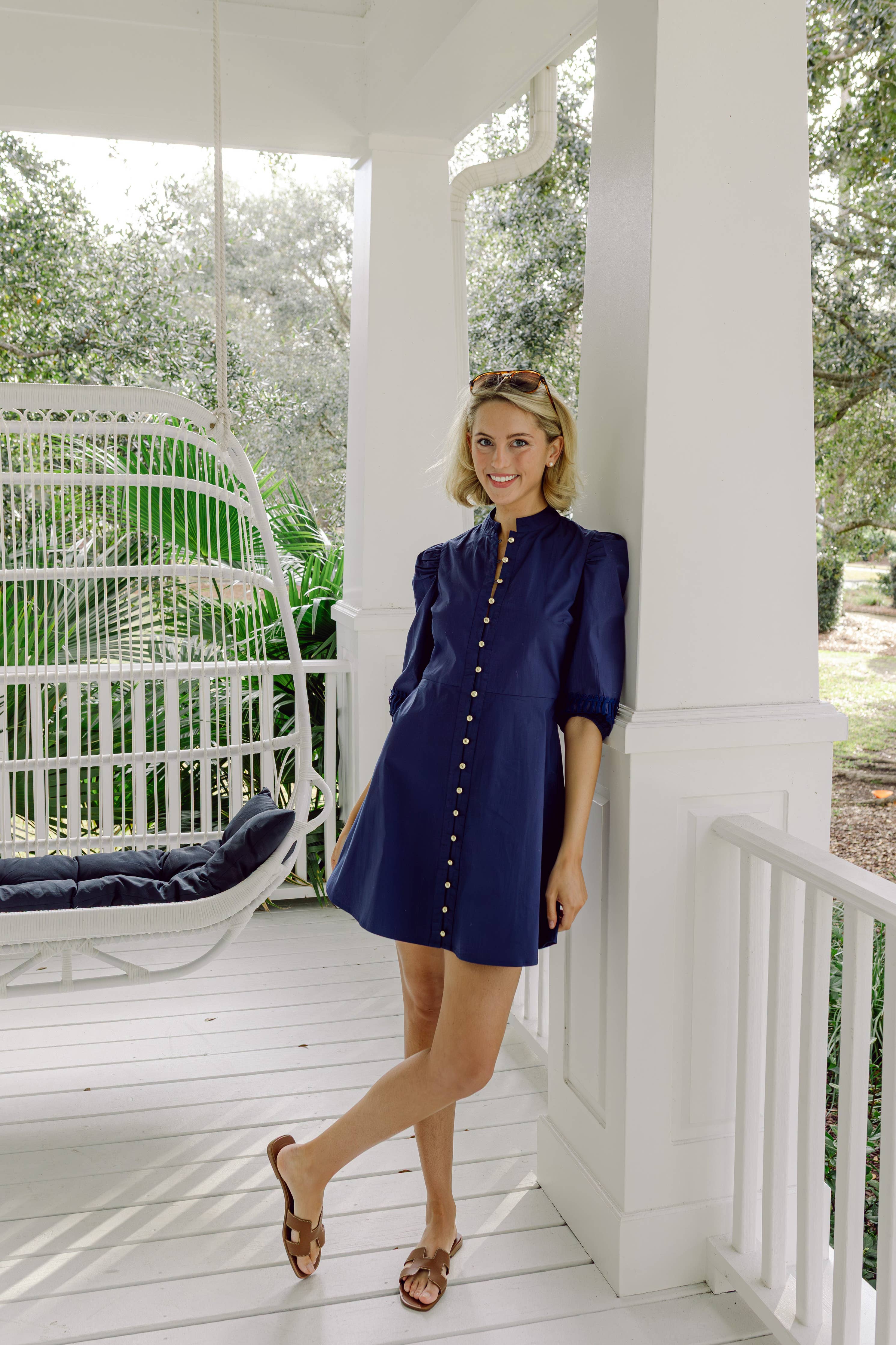 Navy Button Front Shirt Dress