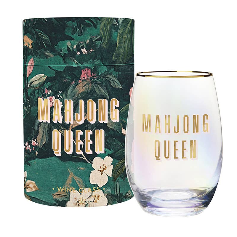 Gold Foil Stemless Wine Glass - Mahjong Queen